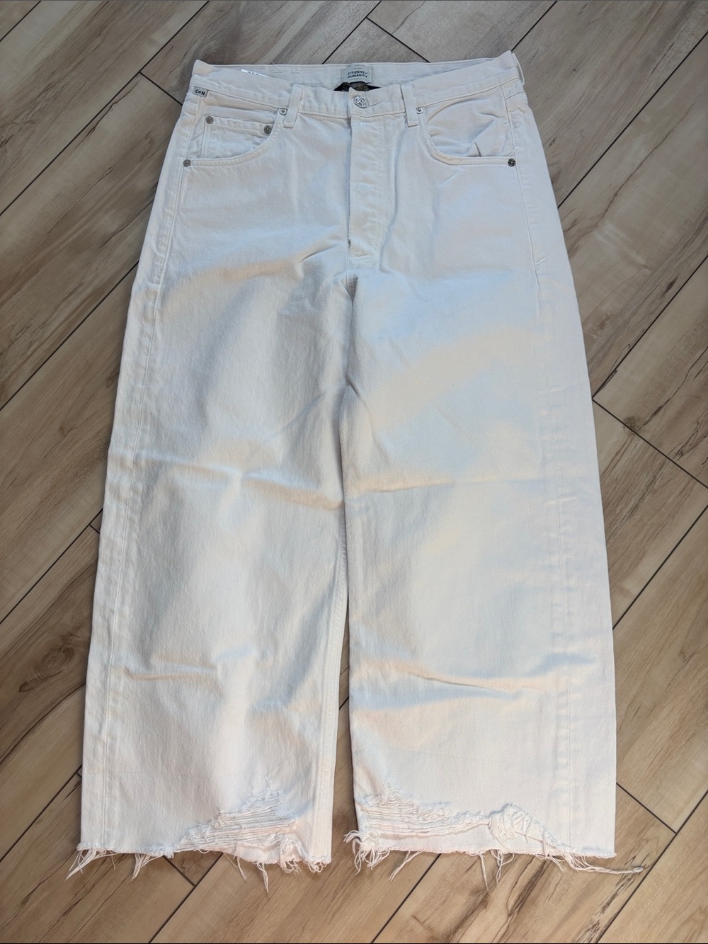 Citizens Of Humanity White Wide-Leg Frayed Hem Jeans